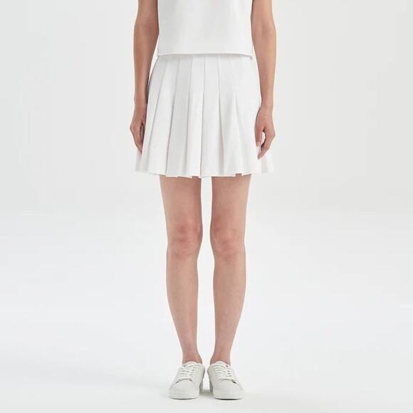 Theory Womens Summer Pique Pleated Mini Skirt Size 0 White Knit A-Line High Rise - Picture 1 of 8